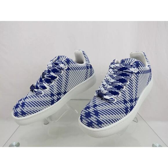 $ 900 NIB BURBERRY BOX BLUE CHECK CANVAS LOGO PLATFORM SNEAKERS 13.5 US 46.5 IT - Picture 5 of 12